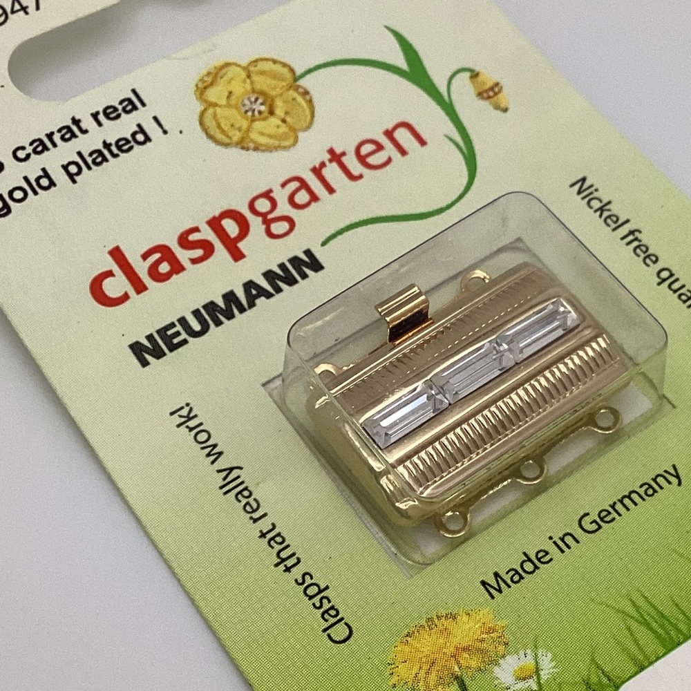 Clasp jewelry making supplies Claspgarten 26x16mm 3 strand 23kt gold plated